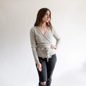 Gray Ballet Wrap Sweater